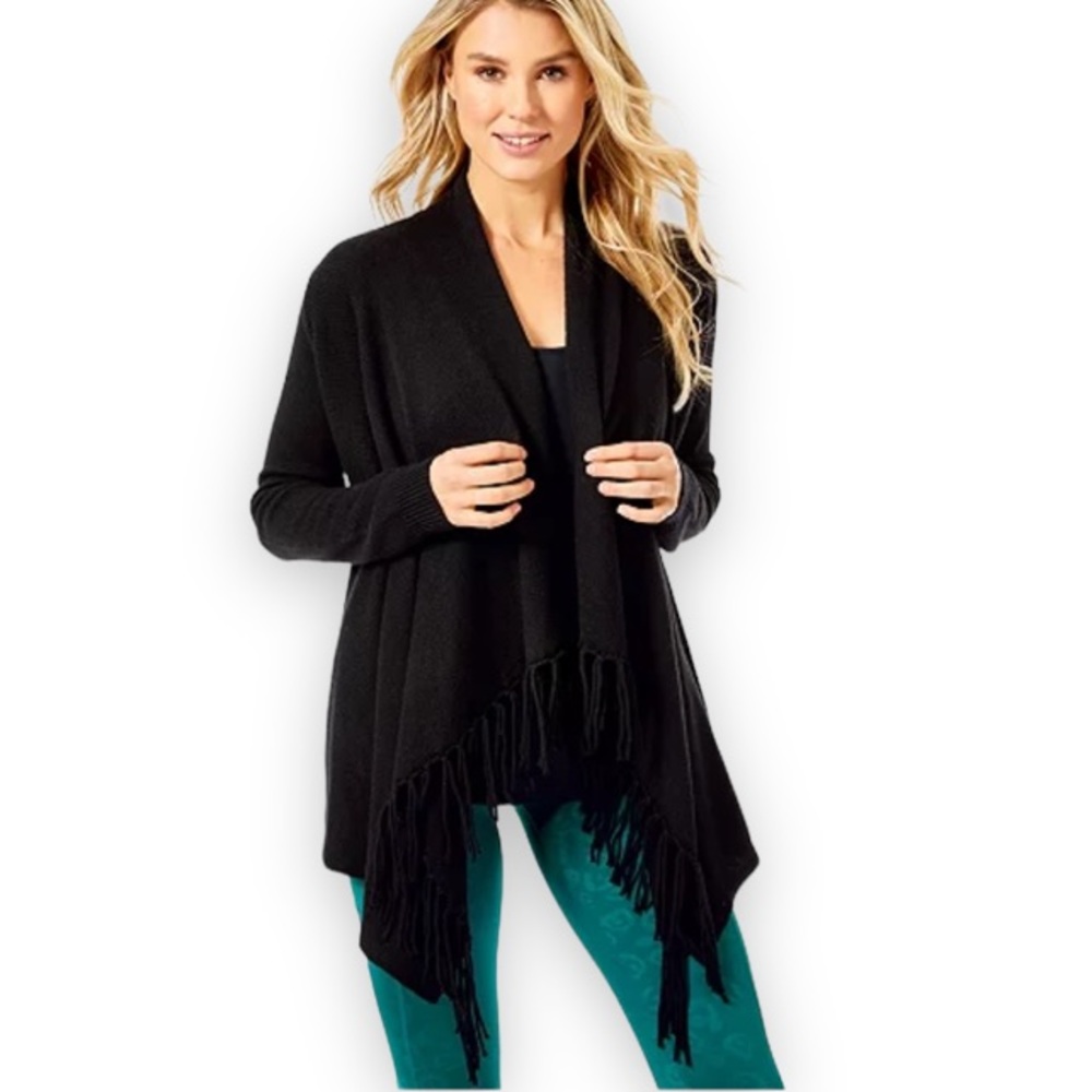 Lilly Pulitzer Long Sleeve Black Varick Drape Cardigan | NWT Size XS (Runs big)